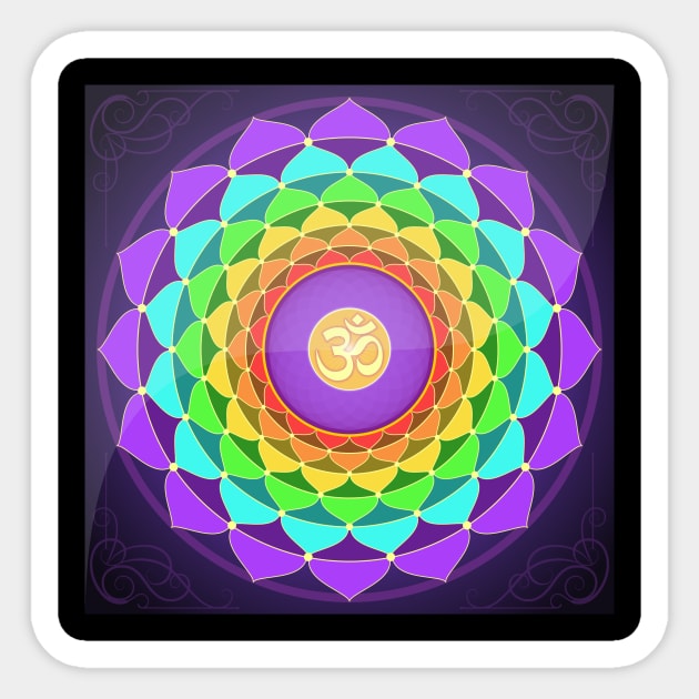 Aum, Ohm, Om Symbol Hinduism Mandala Petals Sticker by Sanu Designs